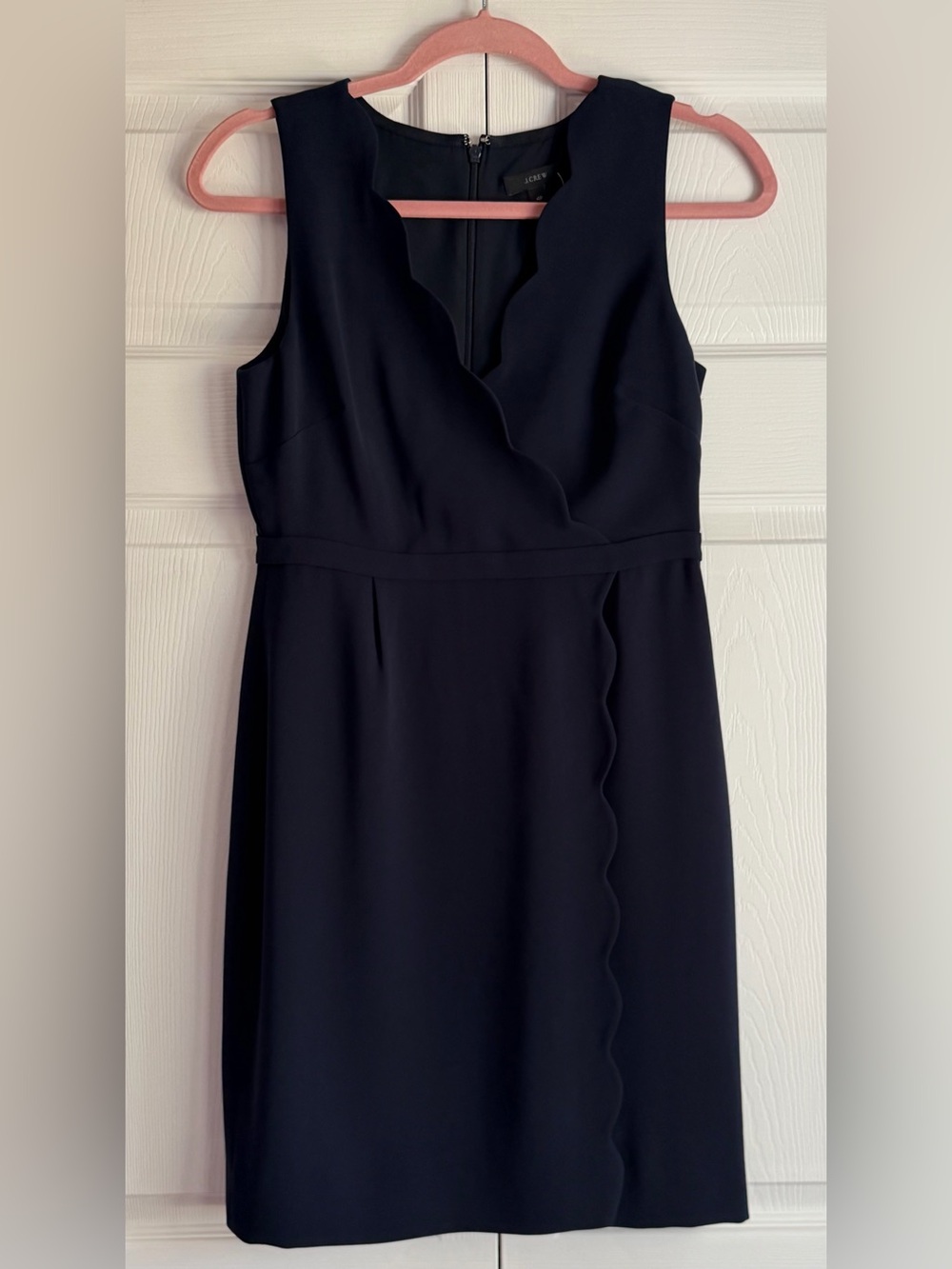 J. Crew Navy Blue Scallop-Trim Sleeveless Midi Dress